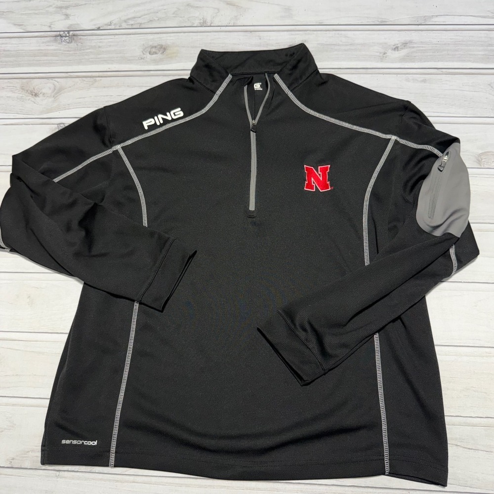 Ping Pullover Mens Large Black Nebraska Cornhuskers NCAA Quarter Zip Sensorcool